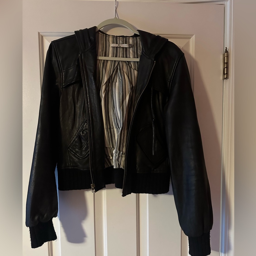 Mile & Chris hooded leather jacket